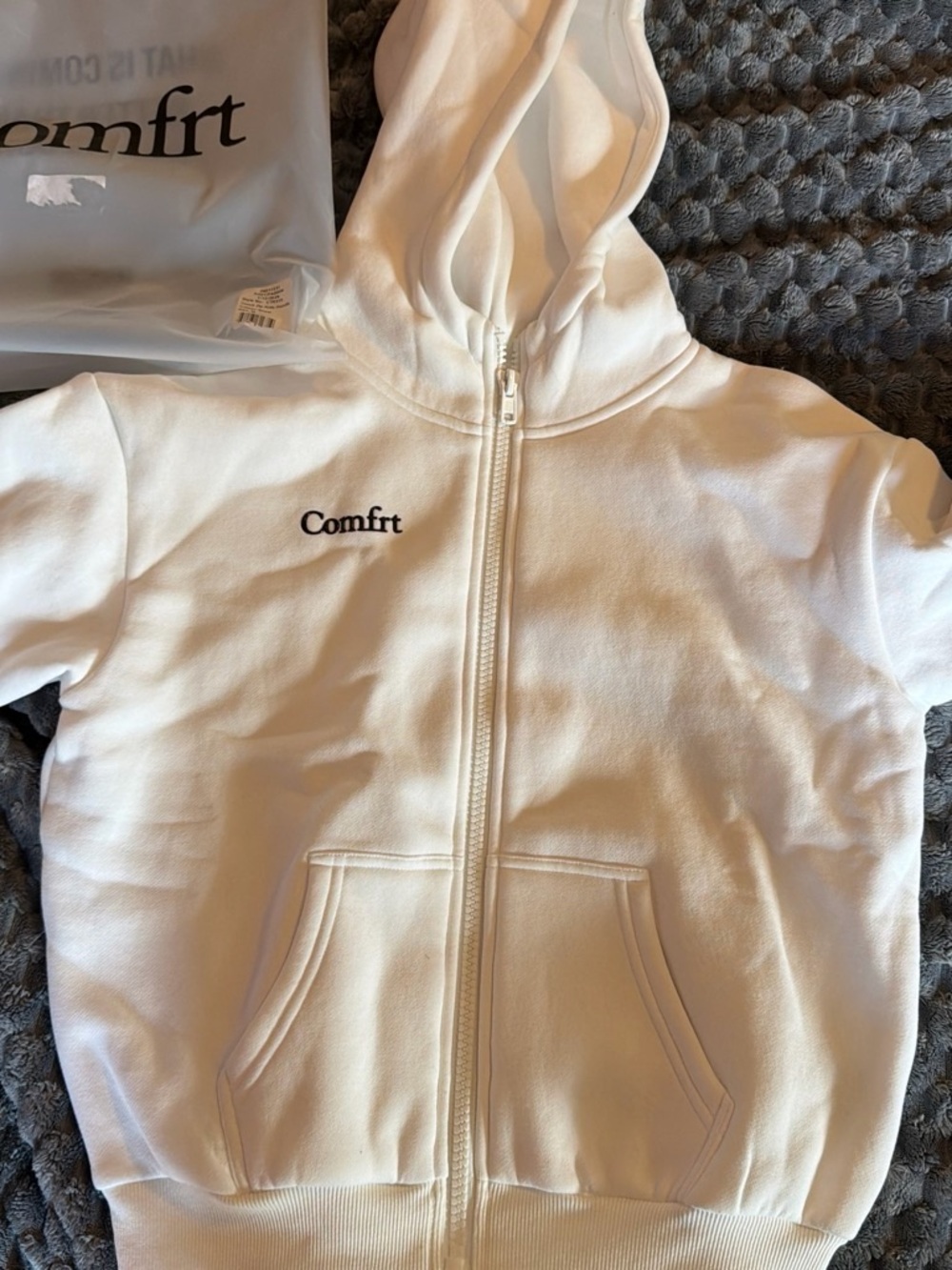 Comfrt Kids' White Full-Zip Hoodie